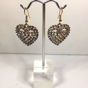 NEW ELLAS RHINESTONE GOLD TONE HEART EARRINGS